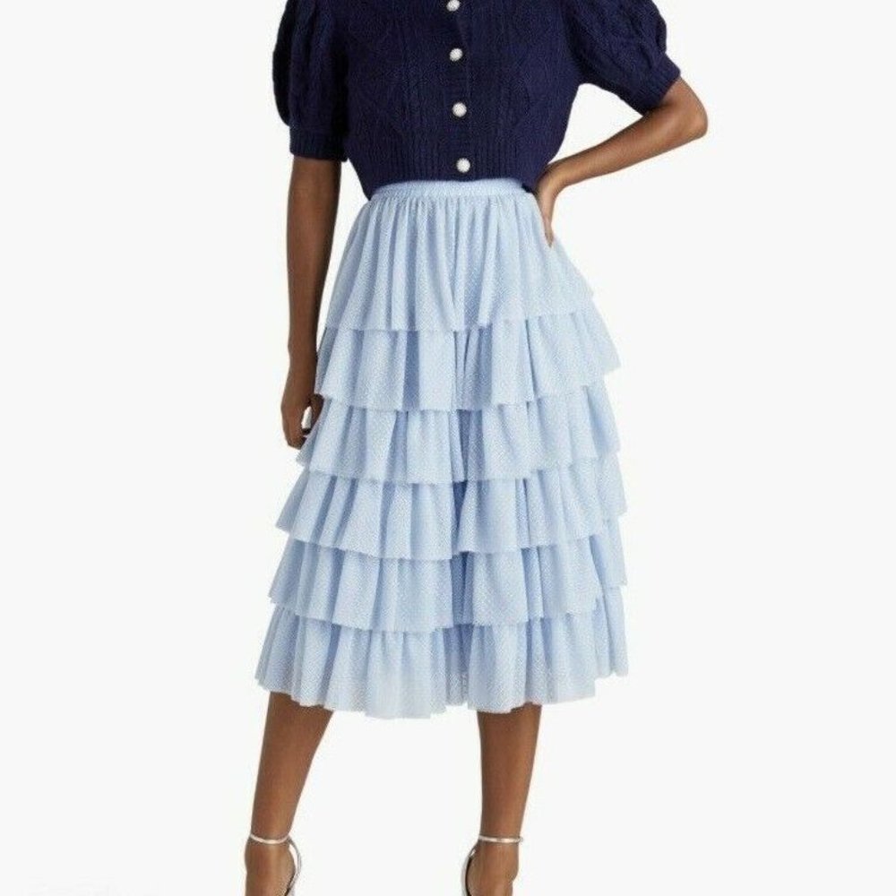 NWT HILL HOUSE HOME Small Pandora Tulle Midi Skirt Baby Blue Elastic Waist $250